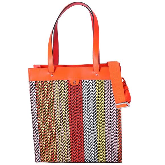 Christian Louboutin Louis Tote 1225327 Red Navy Multi Straw Leather Rubber - Picture 1 of 6